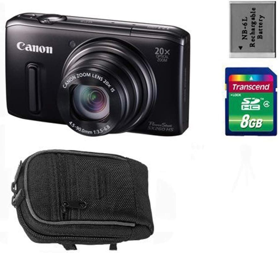 Canon PowerShot SX260 HS 12.1 MP CMOS Digital Camera with 8GB Memory Card, Camera Pouch and NB-6L Battery