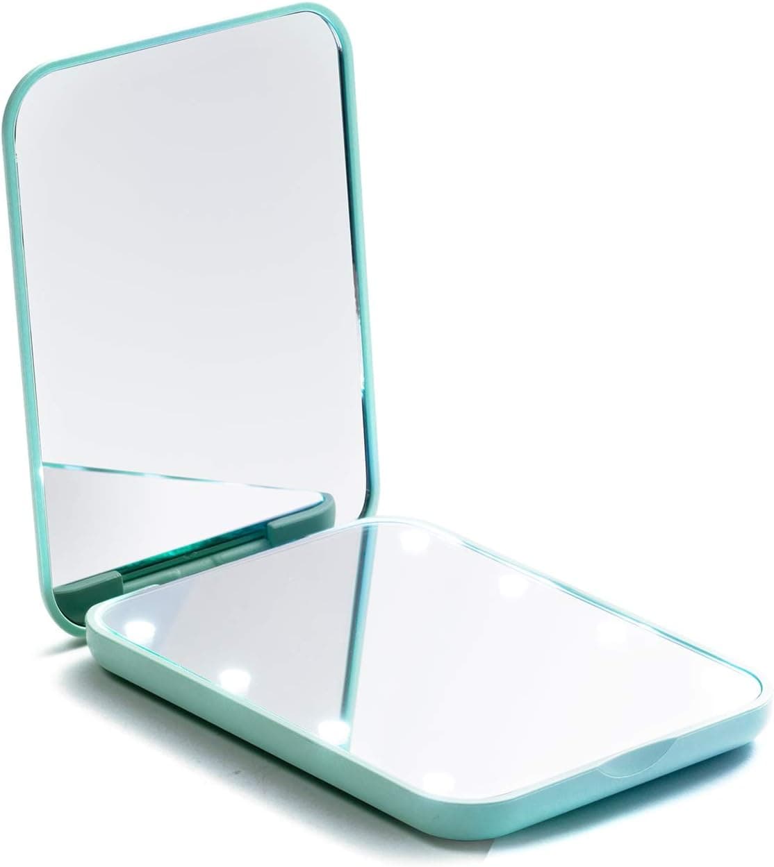 Feruaro Compact Mirror, Magnifying Mirror with Light, Small Travel Makeup Mirror 1X & 2X Magnification, Pocket Mirror for Handbag Purse (Cyan)