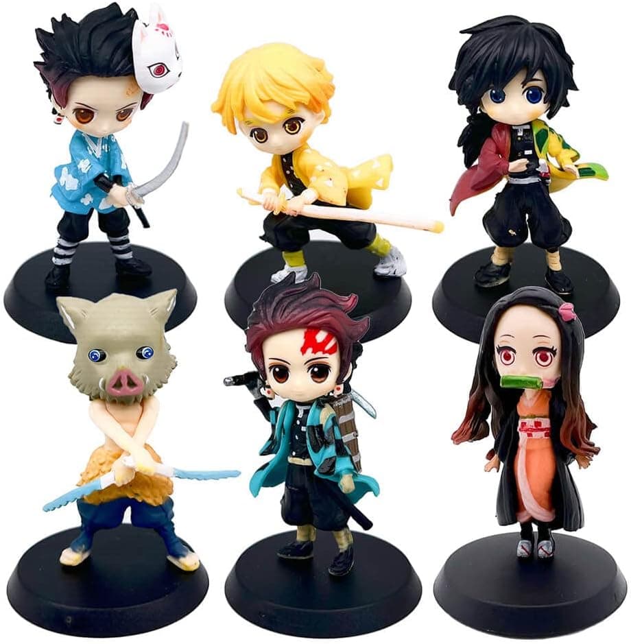 WAINCRAFTS 6 Pcs Demon Slayer Cake Topper Figures Toy Set - Party Supplies Birthday Cartoon Figure Decoration,Action Figure Statues, Collectible Figure Doll Toys for Car Home Decoration