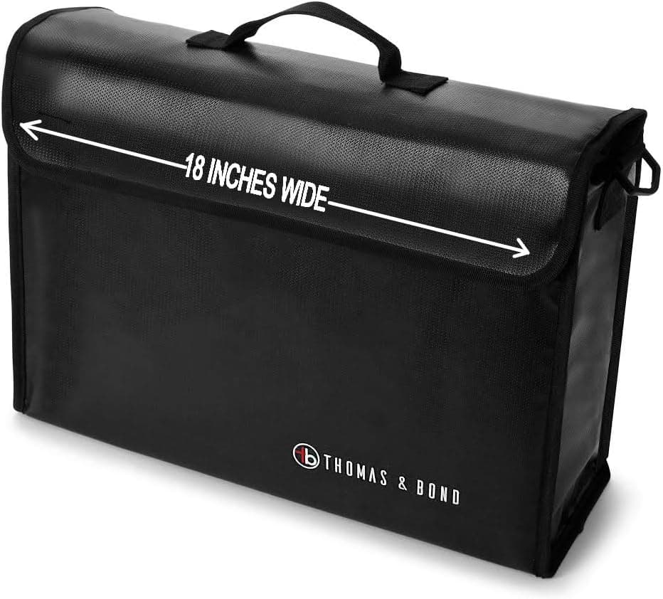 Thomas & Bond Extra Large Fireproof Bag 18x12x5 Holds Legal Size Files and Binders Without Bending. A Large Fireproof Document Bag With Non Itchy Water Resistant Heat Protection