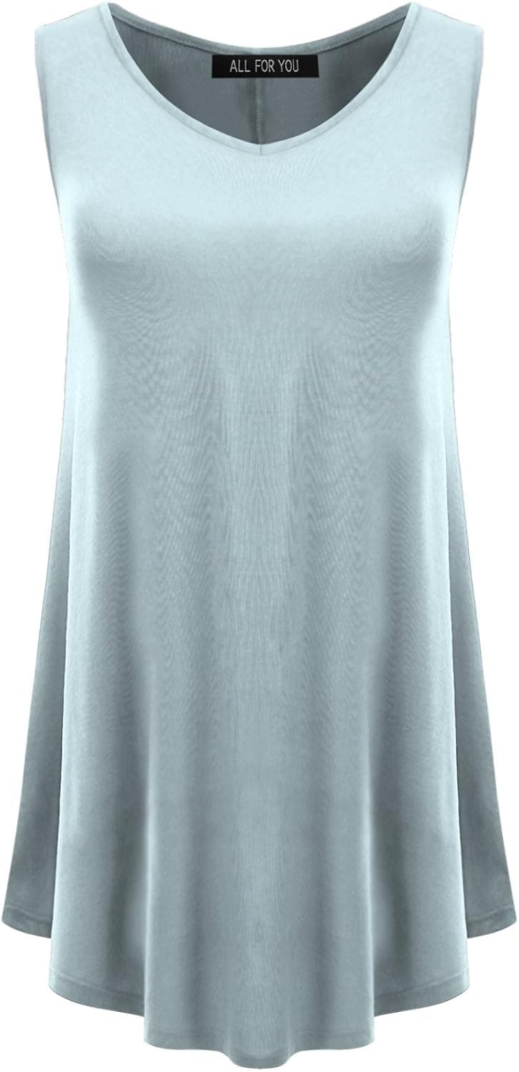 AMORE ALLFY Women's Sleeveless Round Hem V-Neck Tunic Top