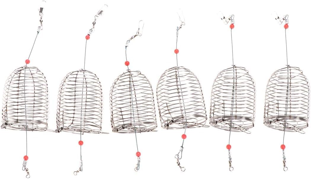 LIOOBO 6Pcs Stainless Steel Fishing Bait Cage Lure Cage Bait Fishing Trap Basket Feeder Holder Fishing Tackle(Red,Medium)
