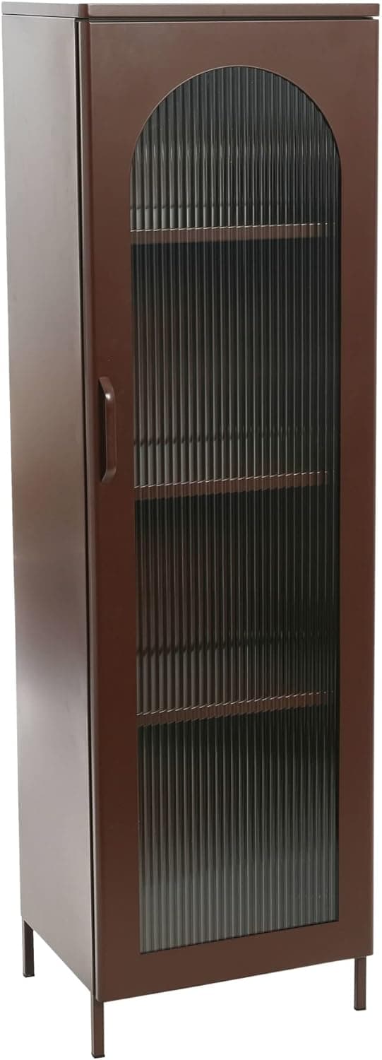 Creative Co-Op Solstice Metal Cabinet with Arched Glass Door, Brown