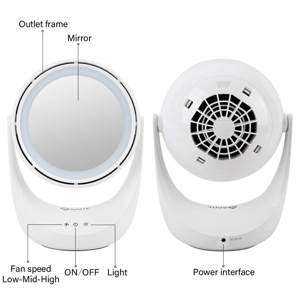 GAITE Magnifying LED Lighted Makeup Vanity Mirror with Built in Three Speed Cooling Fan Air Circulator, 1.5X Magnification, Touch Switch