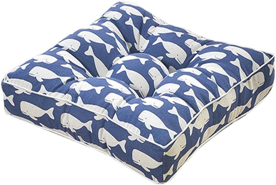 EONSHINE Luxury Square Polyester Filled Indoor Outdoor Chair Pad Cushion for Home Office Dinning Chair, Set of 1 (16 by 16 inches, 100% Cotton Canvas Fabric) (Blue Whale)