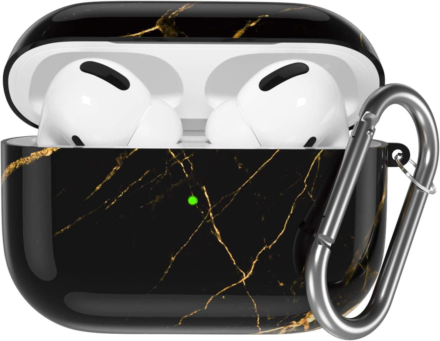 GEAK Compatible with AirPods Pro Case, Fashion Marble Pattern Hard TPU Protective Case for Apple AirPods Pro, (Black Gold Marble)