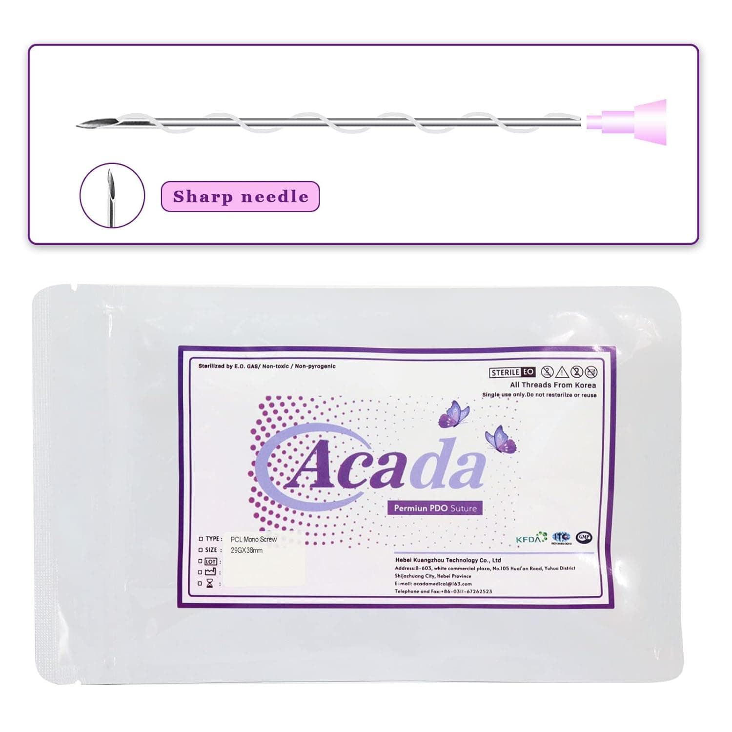 Acada PCL Threads Lift Mono Screw Type For Face/Whole Body Smooth Tighten Lifting 20Pcs 29G38MM