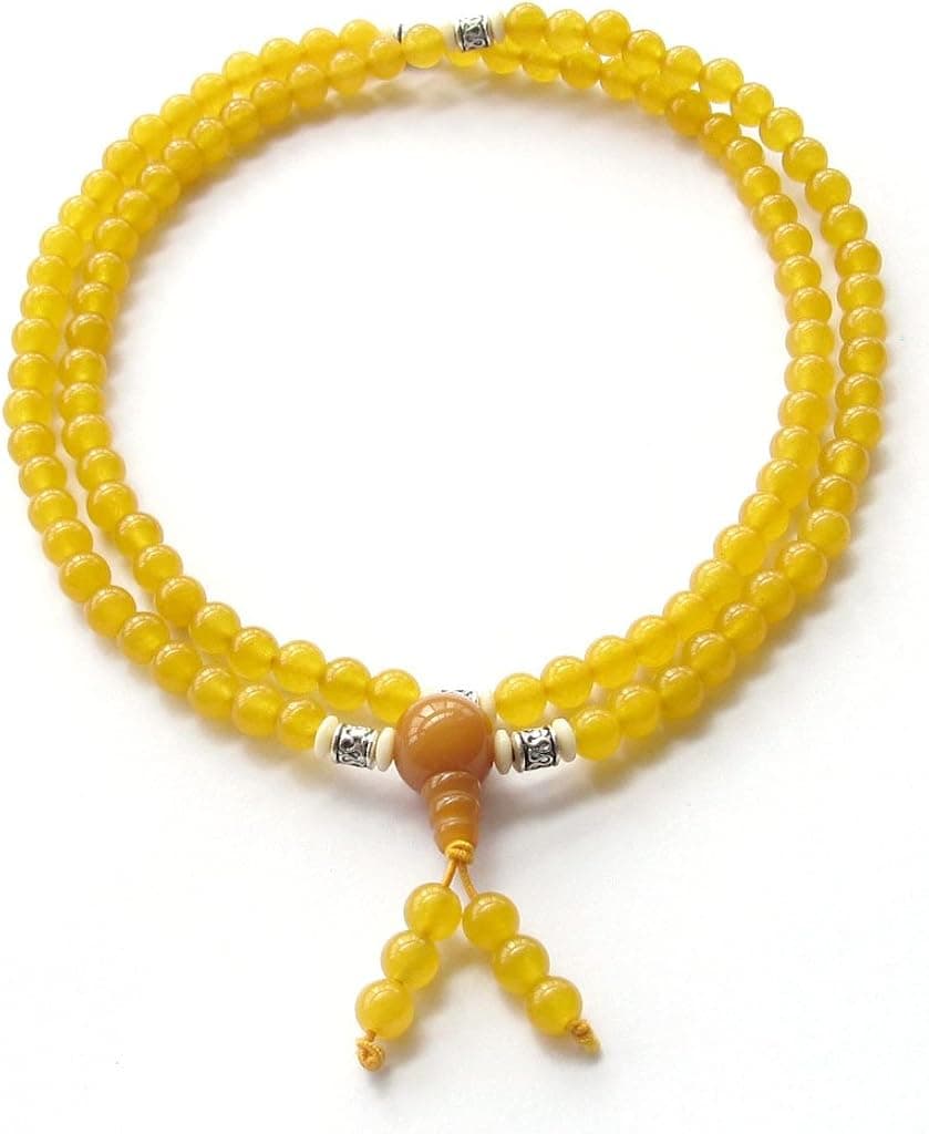 6mm Yellow Stone Beads Buddhist Prayer Wrist Mala for Meditation Elastic Cord