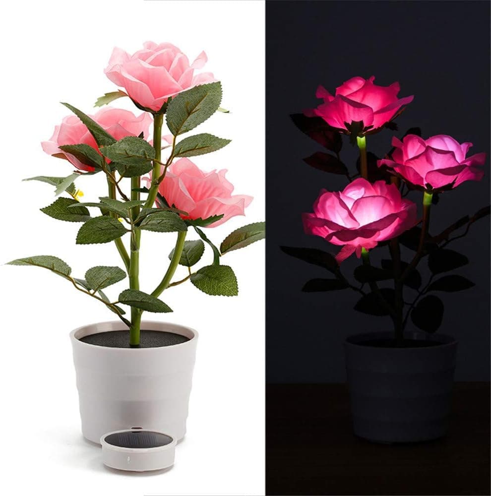 Chartsea Solar Flower Lights, Solar Powered Garden Outdoor Decorative Landscape LED Rose Lights Year-round, Great Gift (Pink)