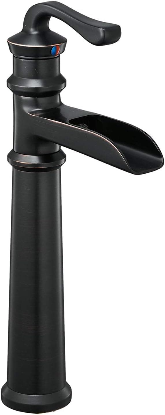Bathfinesse Bathroom Faucet Oil Rubbed Bronze Waterfall Spout Vessel Sink 1 Hole One Handle Commercial Lavatory Deck Mount Supply Hose Lines Lead-Free