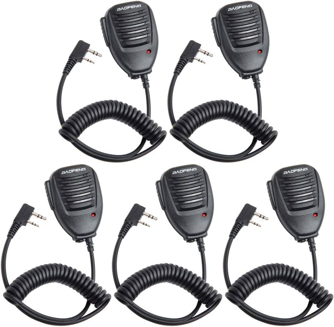 5 Pack Baofeng 2 Pin Handheld Remote Radio Speaker Mic for UV-5R UV-5RE BF-R3 BF-888S GT-3 Series Two Way Radio