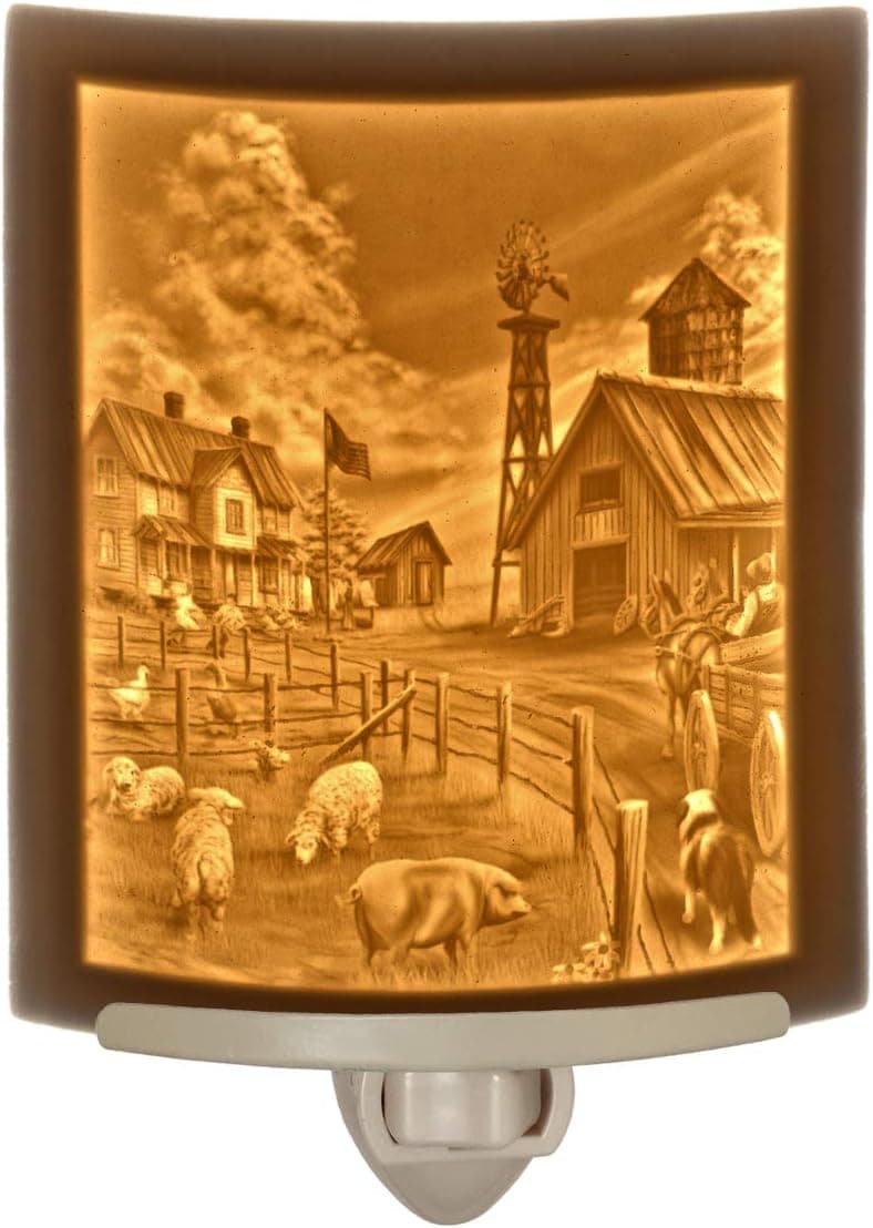 Farm Life - Curved Porcelain Lithophane Night Light