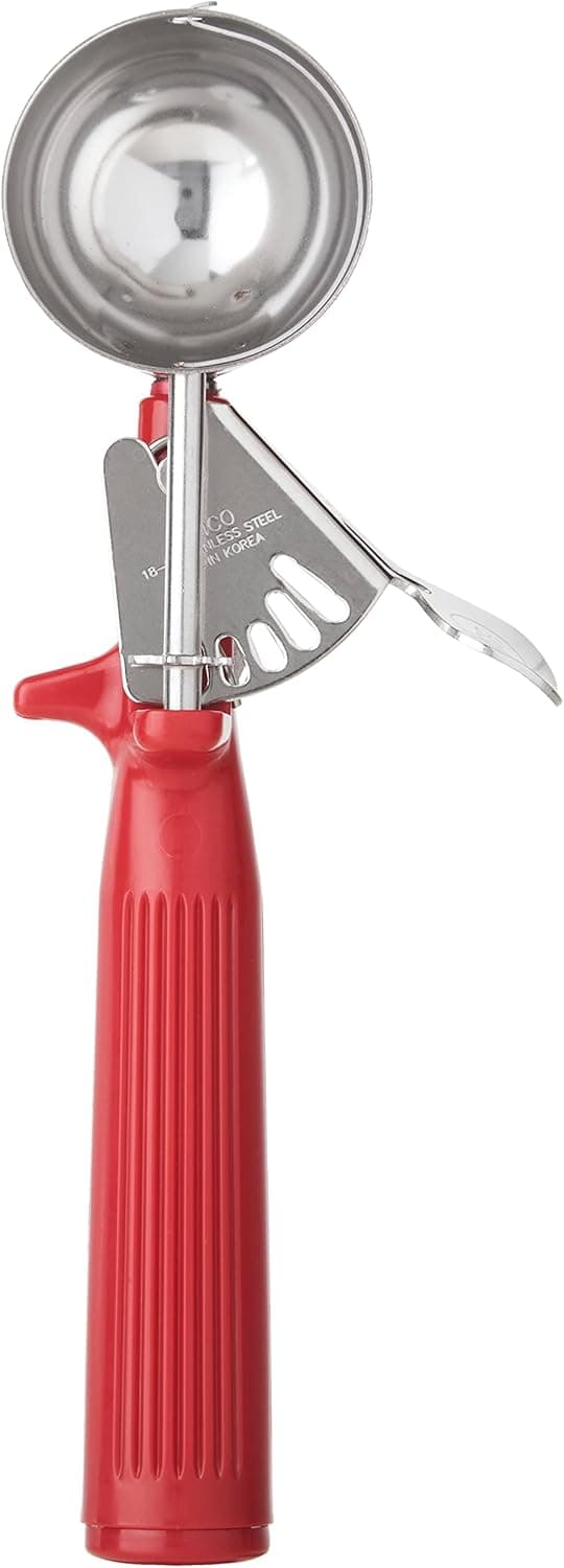 Winco Ice Cream Disher with Red Handle, Size 24, Stainless Steel