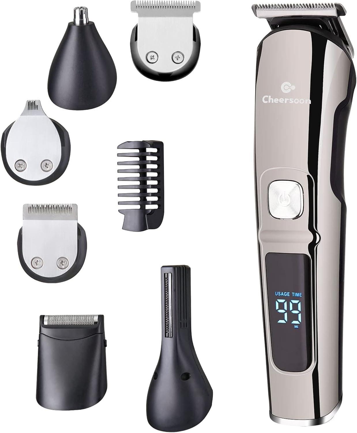 Beard Trimmer hair clipper, Cheersoon beard trimmer for men Cordless Hair Clipper for Men with Multifunction Mustache Trimmer, Hair Trimmer LED Display, IPX Waterproof, Nose & Ear Trimmers (Pattern 2)