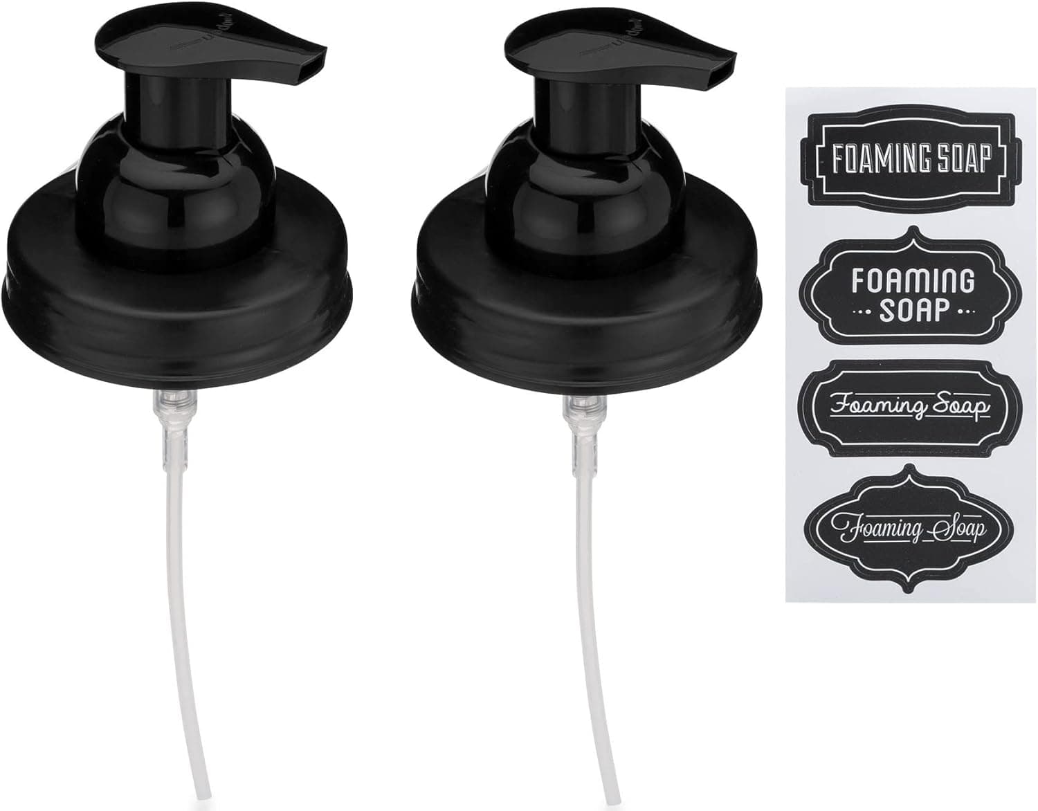Jarmazing Products Mason Jar Foaming Soap Dispenser Lids - Includes Waterproof Stickers! Black - 2 Pack