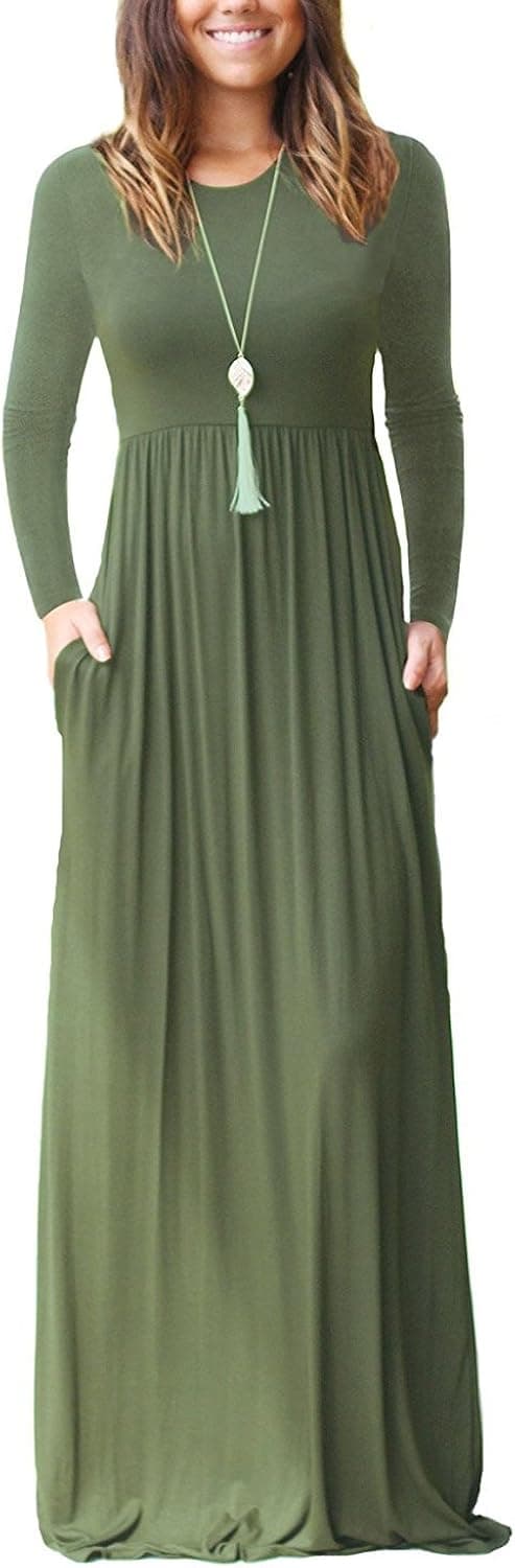 EUOVMY Women's Long Sleeve Loose Maxi Dresses Casual Long Dresses with Pockets