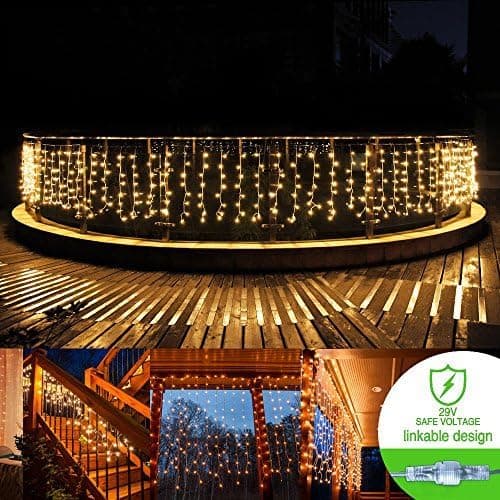 ADDLON Window Curtain Lights,480 Leds Waterproof Wall String Lights,9 Modes Decorative Christmas Icicle Lights for Wedding Home Party Eave Patio Indoor Outdoor 33ftx3ft UL Certification (Warm White)