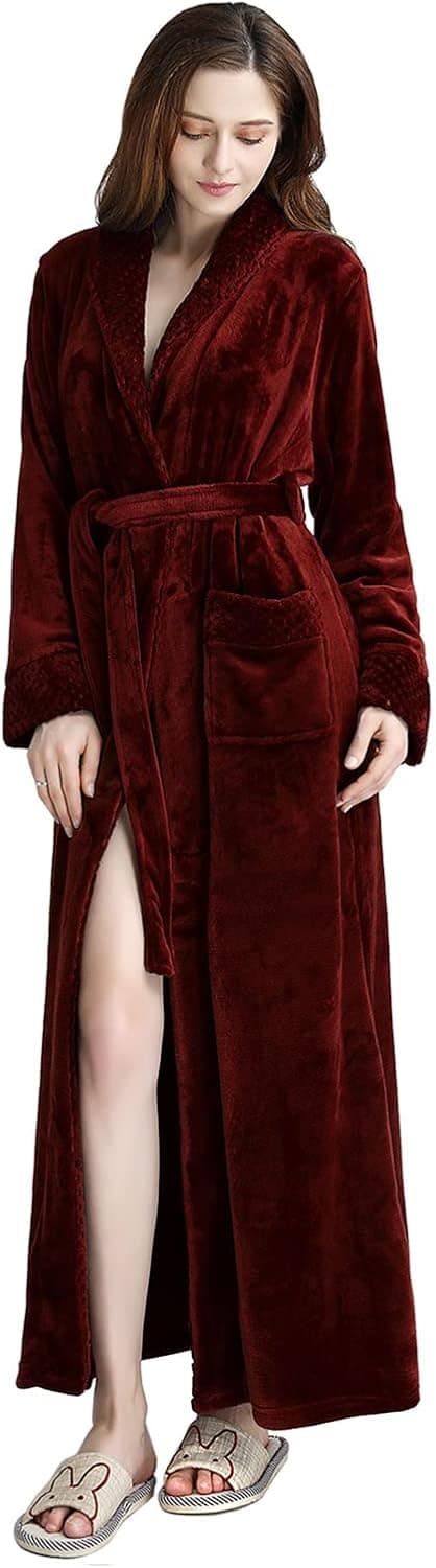 ZAKASA Long Robes for Women, Plush Bathrobe Womens Shawl Collar Luxury Robes, Soft Warm Fleece Bath Robe