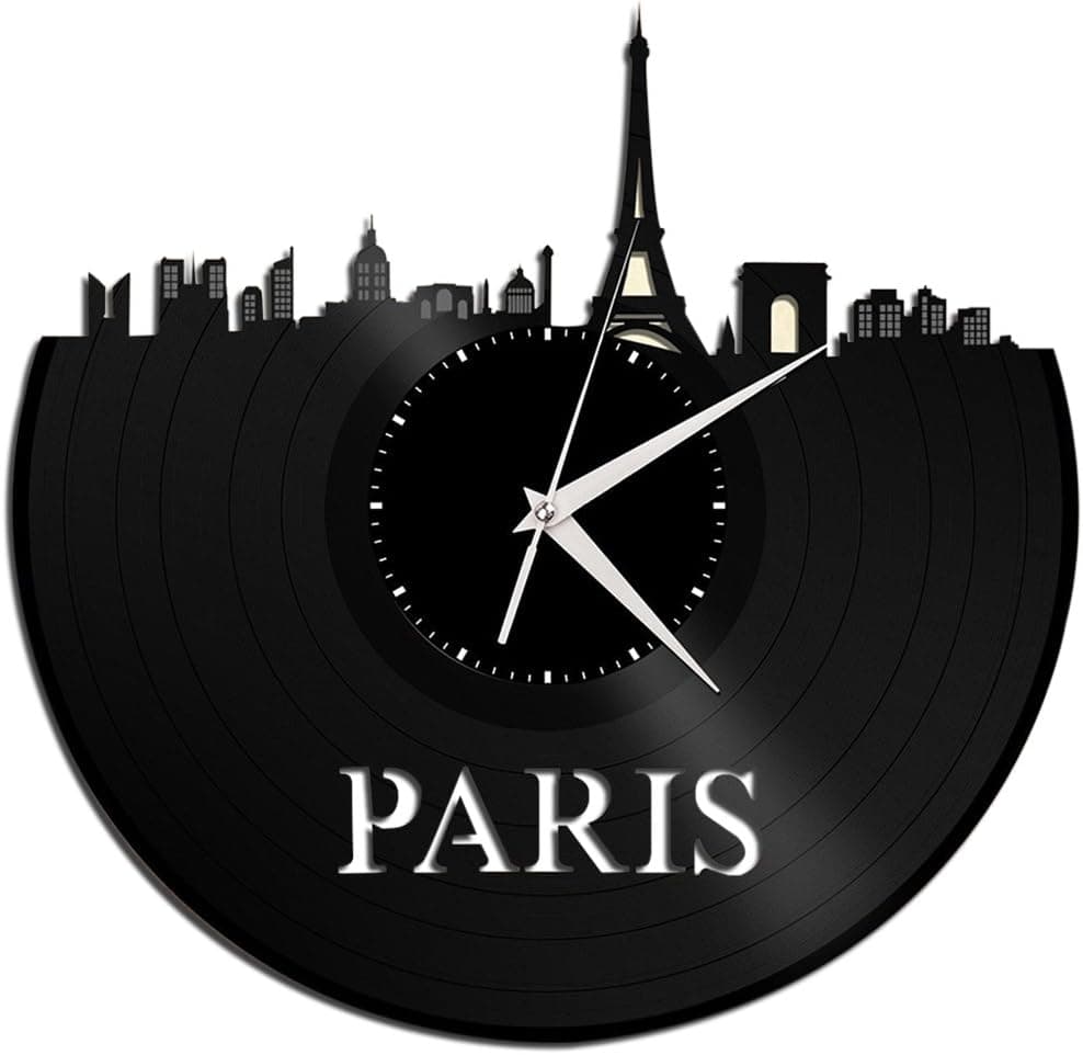 VinylShopUS - Paris Vinyl Wall Clock Cityscape Retro Decor
