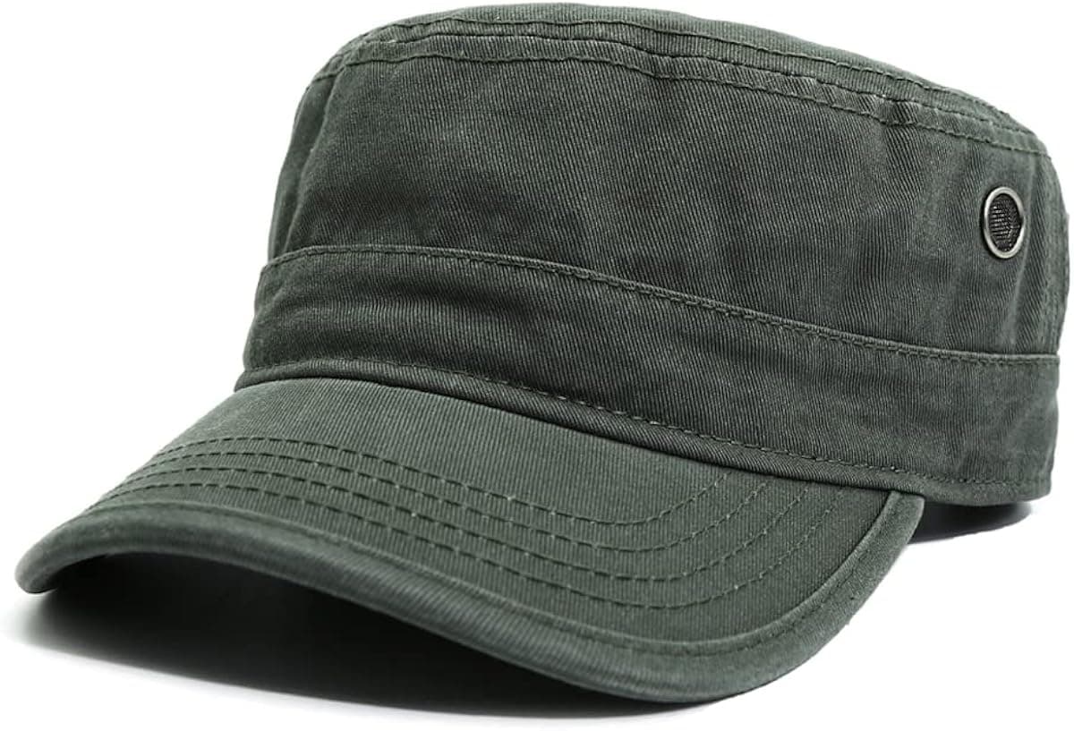 KRISPHILY Unisex Cotton Flat Top Military Cadet Army Cap Trucker Hat for Men and Women