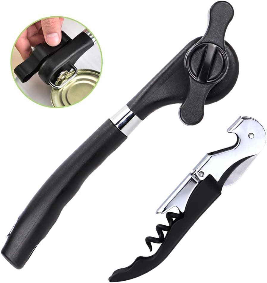 Can Opener Manual Multifunction Handheld Safe Cut Smooth Edge Food Grade Stainless Arthritis Can Safe Cut Steel Manual Can Opener Handheld (5*Fruit fork 2*hook up)