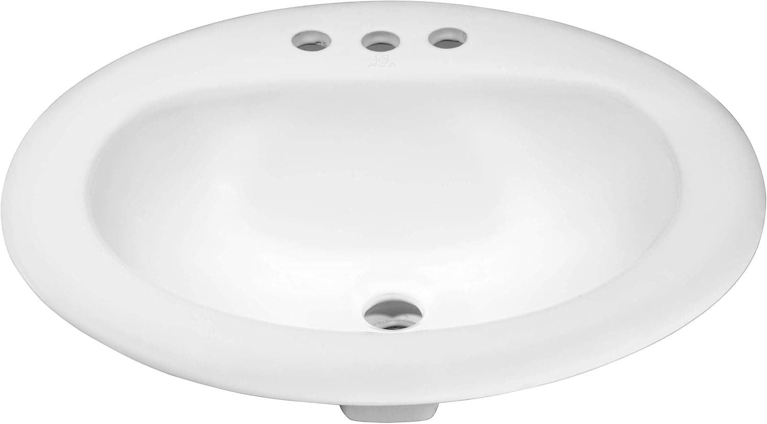 ANZZI Cadenza Modern Ceramic Drop-In Sink for Bathroom | 21 Inch Vitreous Polished White Vanity Oval Bowl Sink for Lavatory | 3 Faucet Holes Front Built in Overflow Porcelain Bathroom Sink | LS-AZ097