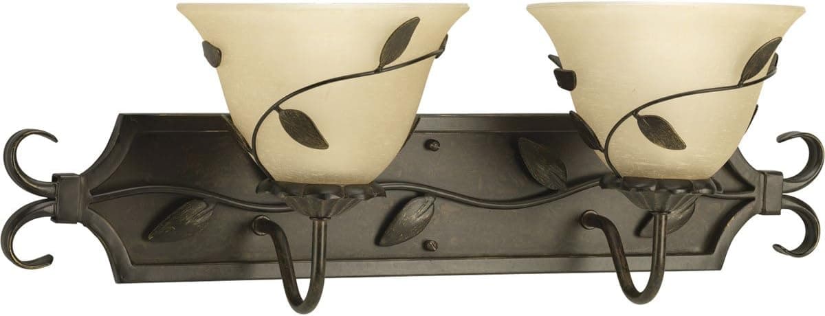 Progress Lighting P3237-77 Two-Light Bath Bracket with Amber Linen Glass, Forged Bronze