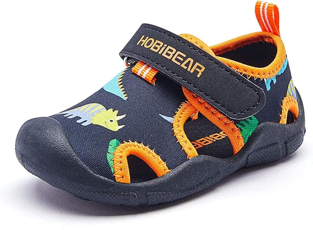 Lxso Toddler Water Shoes Quick Dry Beach Aquatic Sport Sandals for Boys Girls Little Kid (Black Orange, Numeric_6_Point_5)