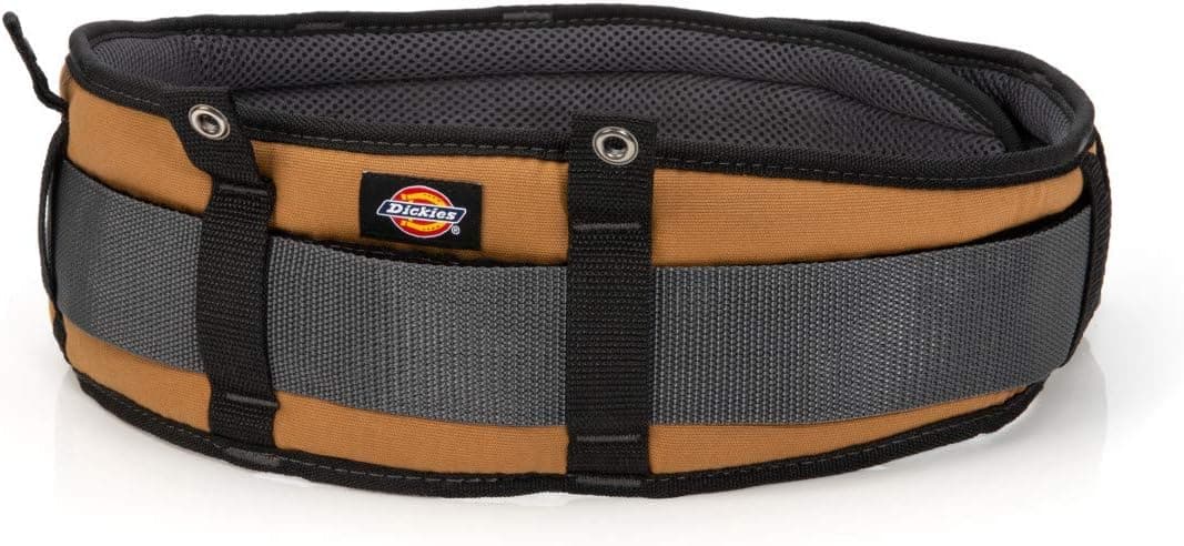 Dickies Heavy-Duty Padded Work Belt for Contractors, Double-Tongue Roller Buckle, Adjustable, 5-inch Width, Holds Most Tool Belt Pouches, Grey/Tan