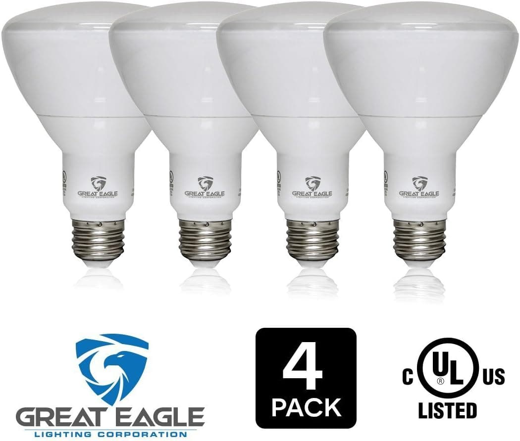 Great Eagle BR30 LED Bulb, 15W (100W equivalent), 1275 Lumens, Direct Upgrade for 65W Bulb, 3000K Bright White Color, 120 degree Beam Angle, Wide Flood Light, Dimmable, and UL Listed (Pack of 4)