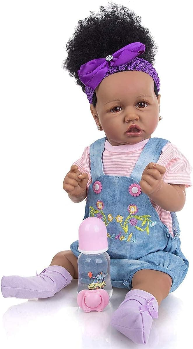 Meacety Reborn Baby Dolls Real Life Handmade 22.8inches Realistic Newborn Cute Girl African American Dolls Best Birthday Gift Set for Ages 3+