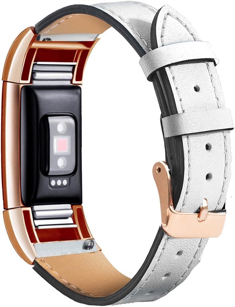 Wearlizer Compatible for with Leather Fitbit Charge 2 Bands Special Edition Lavender Rose Gold Buckle Replacement Charge 2 hr Band Straps Accessories Small Large Women White