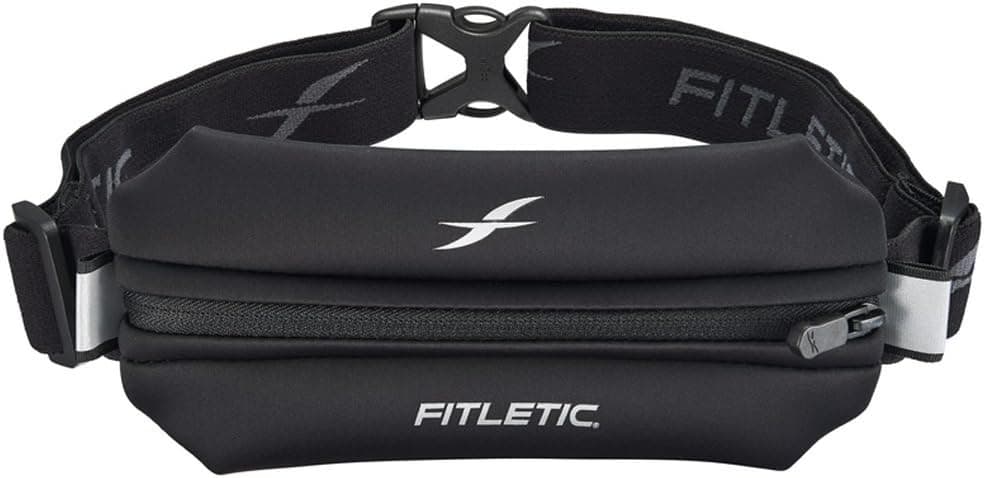 Fitletic Neo I Running Belt | Unique No Bounce Design for Running, Jogging, Walking, Cycling, Workout, Travel | N01-01 Neo I Single Pouch Fitness Belt, Black