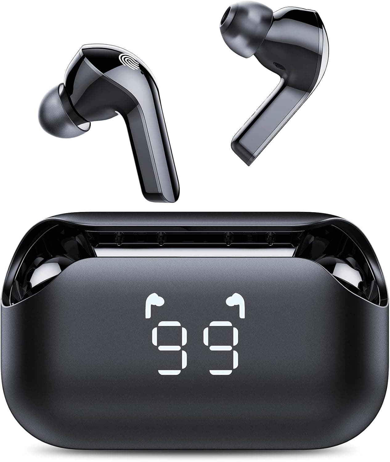 TIMU Bluetooth Headphones 5.3, Wireless Earbuds 60H Playtime with LED Power Display, CVC8.0 Clear Calls, Built-in 4 Mics, Deep Bass, USB-C Fast Charge, IPX7 Waterproof, Ear Buds for Sport Work.