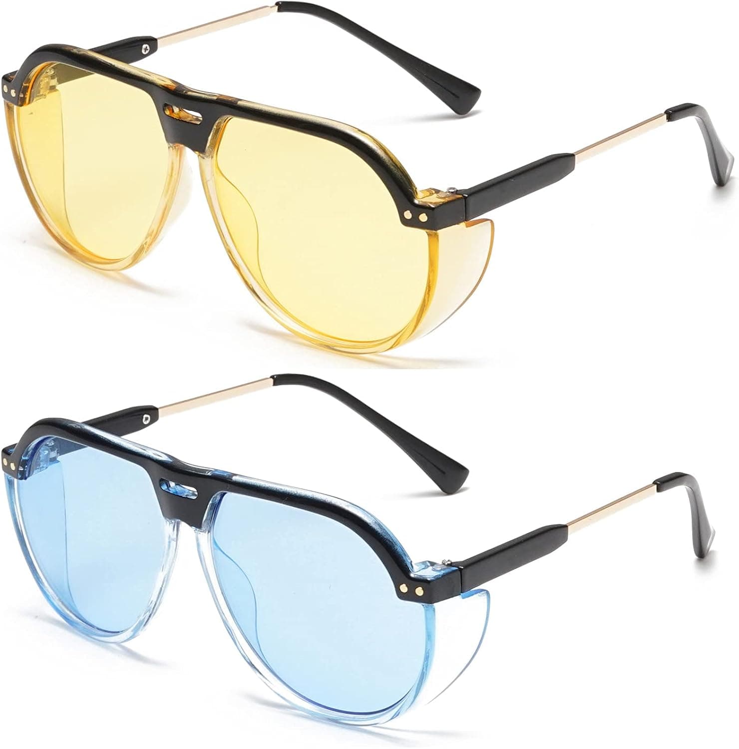KYMISINKY Fashion Vintage Aviator Sunglasses for Women Men Large Frame with Side Shield UV Protection KY2000S