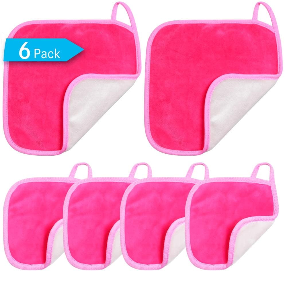 HARVANCO Double-sided Two-tone Reusable Makeup Remover Cloths - Washable Microfiber Makeup Removal Cloth - Upgraded Executive Makeup Remover and Facial Cleansing Cloth, 6 pack（8.6 x 8.6 in & 6 x 6 in, Pink-White）