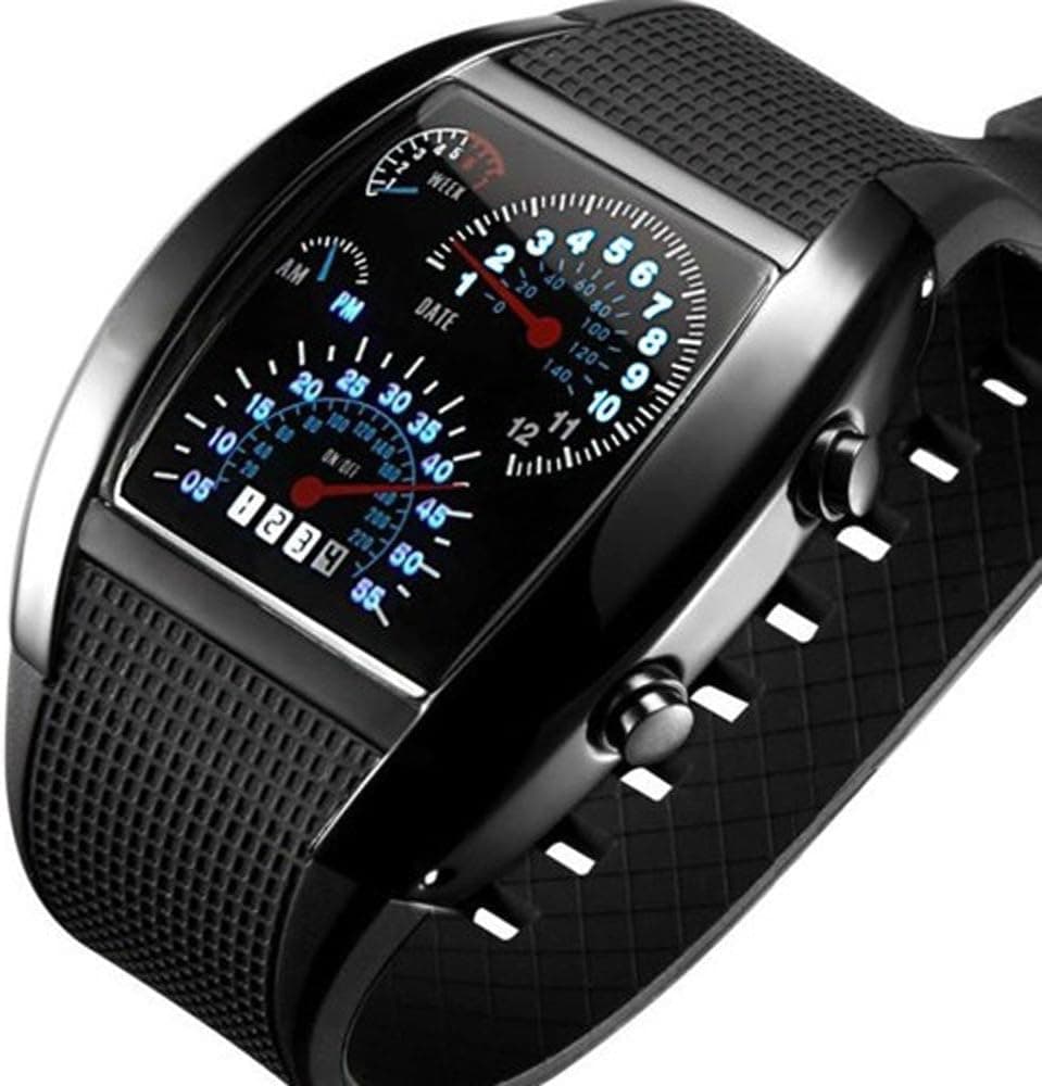 New Cool RPM Turbo Flash Digital LED Sports Watch Gift Car Meter Dial for Men USA Seller (Black)