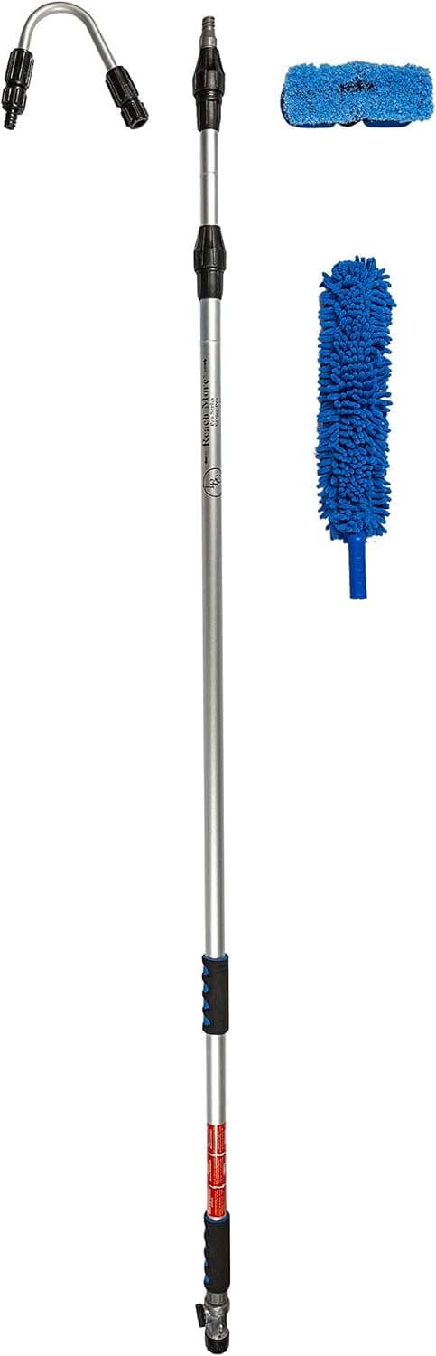 Ladder Be Gone Reachmore Pro Bundle of 4 Items: Extendable Pole, Oblong Brush, Flexible Duster and GutterGun For High Reach Gutter, Window, Patio and High Reach Cleaning