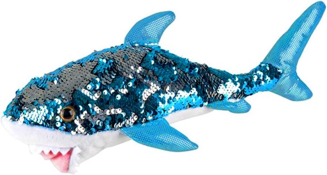 Sequinimals Sequin Plush Great White Shark Large ~Adorable 19" Stuffed Animal Reversible Sequins Turquoise to Silver (Large)