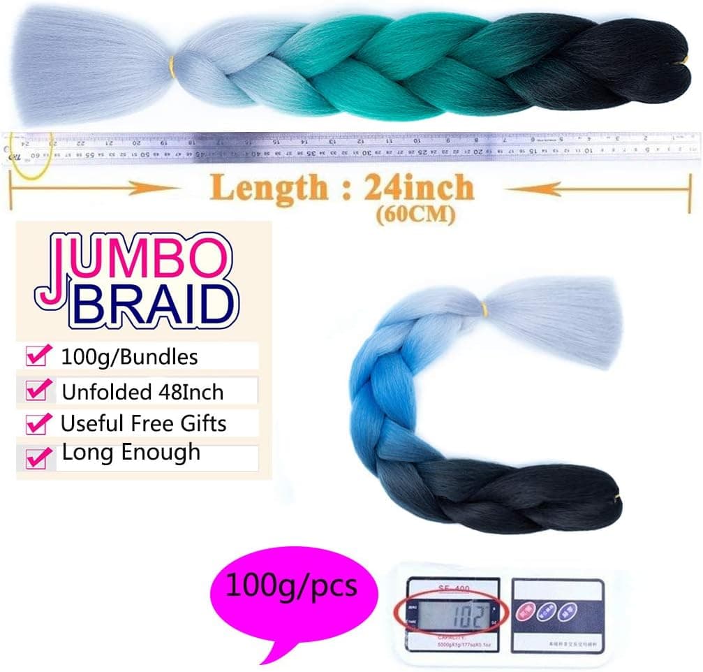 NATURAL BEAUTY 5Pcs 100g/Pcs Synthetic Braiding Hair Extensions Kanekalon Fiber Ombre Jumbo Twist Braids Hair for Black Women 24inch(60CM) Silver Grey