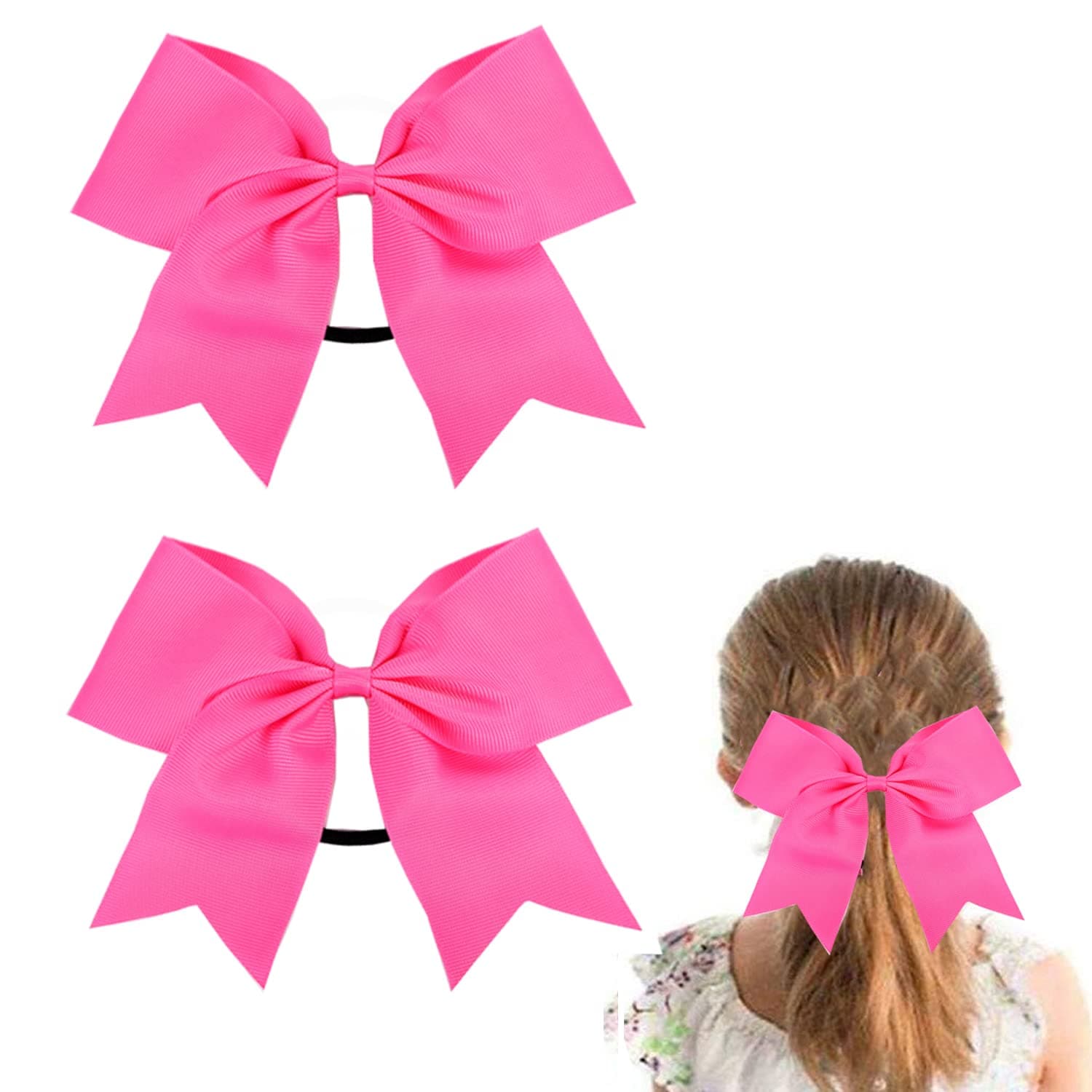 Large Pink Cheer bow, Hipcheer 8 Inch Large Jumbo Cheer Hair Bows Ponytail Holder Elastic Band Handmade for Cheerleaders Teen Girls College Sports