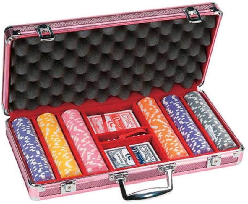 300 Piece Dice Design Poker Chips in Aluminum Case, Pink Color
