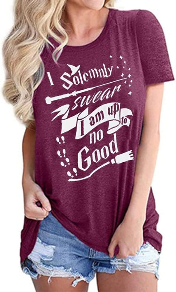 Novelty Women Shirt Funny Graphic Summer Fall Casual Vintage Short Sleeve Comfy Loose FitTops,Purple L