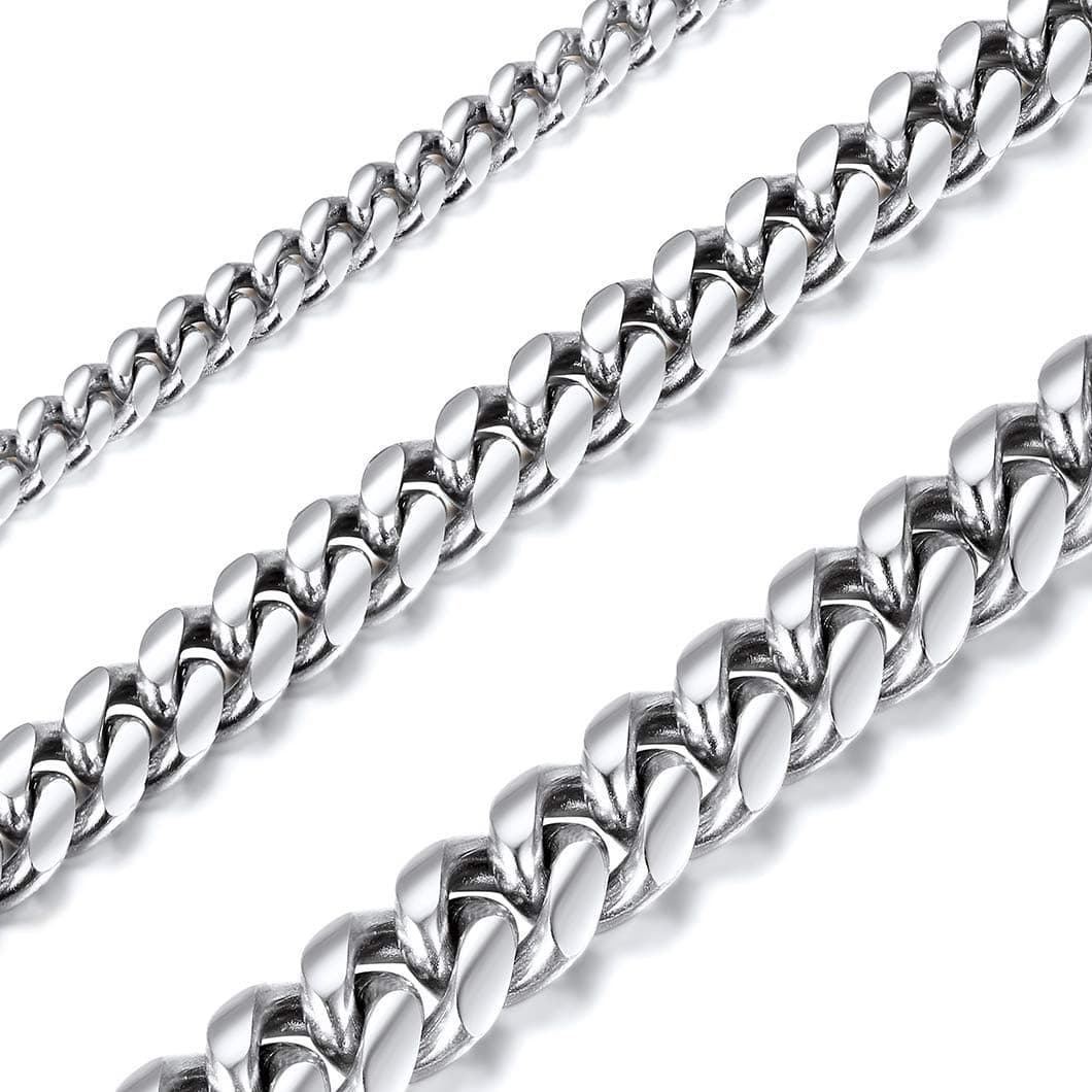 Richsteel Chunky Cuban Chain Necklace for Men Boys Women 6mm/10mm/14mm Width Stainless Steel/18K Gold/Black Plated Link Chains with Durable Clasp Hip Hop Jewelry