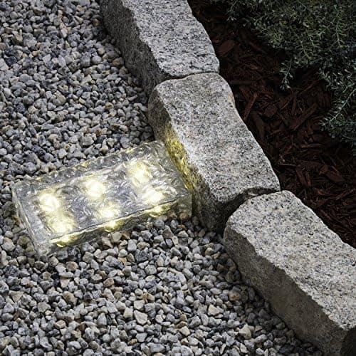 8x4 Solar Brick Landscape Light, 6 Warm White LEDs, Textured Glass Rectangle Paver, Waterproof, Outdoor Use, No Wires Easy to Install - Rechargeable Battery Included
