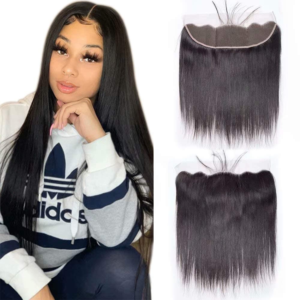 Maxine Hair Lace Frontal Straight Frontal Closure Ear to Ear 13x4 Pre Plucked with Baby Hair Bleached Knots Unprocessed Brazilian Virgin Human Hair Frontal Natural Color 22 Inch