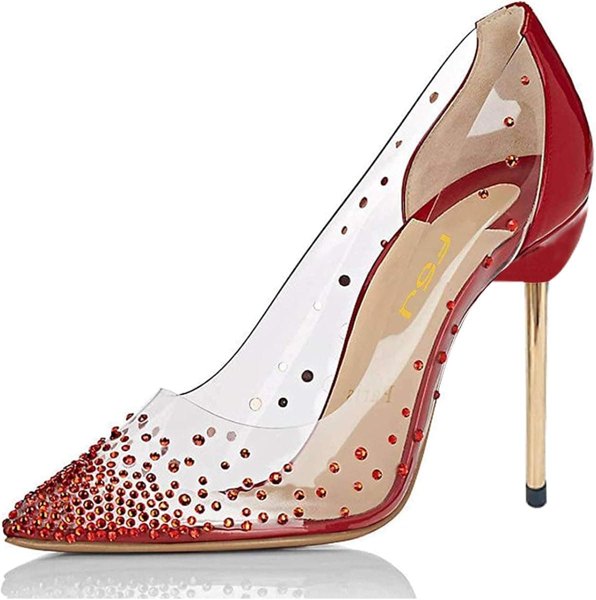 FSJ Women Studded Pointed Toe Transparent Pumps High Heels Shoes with Cute Bowknot US Size 4-15 M