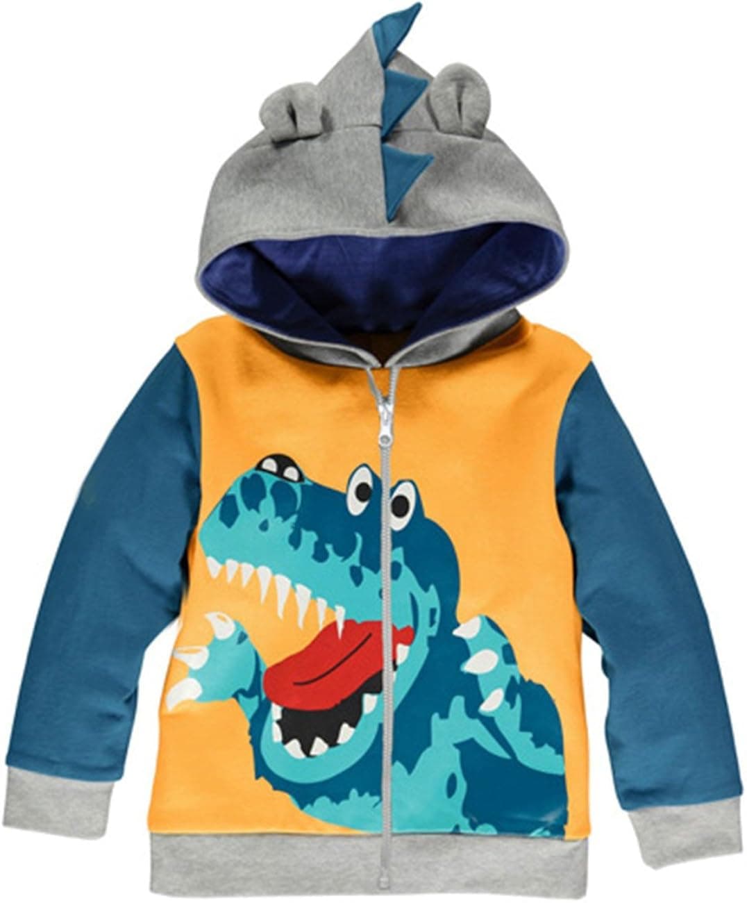 LitBud Toddler Boys Jacket Cartoon Dinosaur Animal Zipper Packaway Spring Autumn Hoodies Coat for Kids 1-7 Years