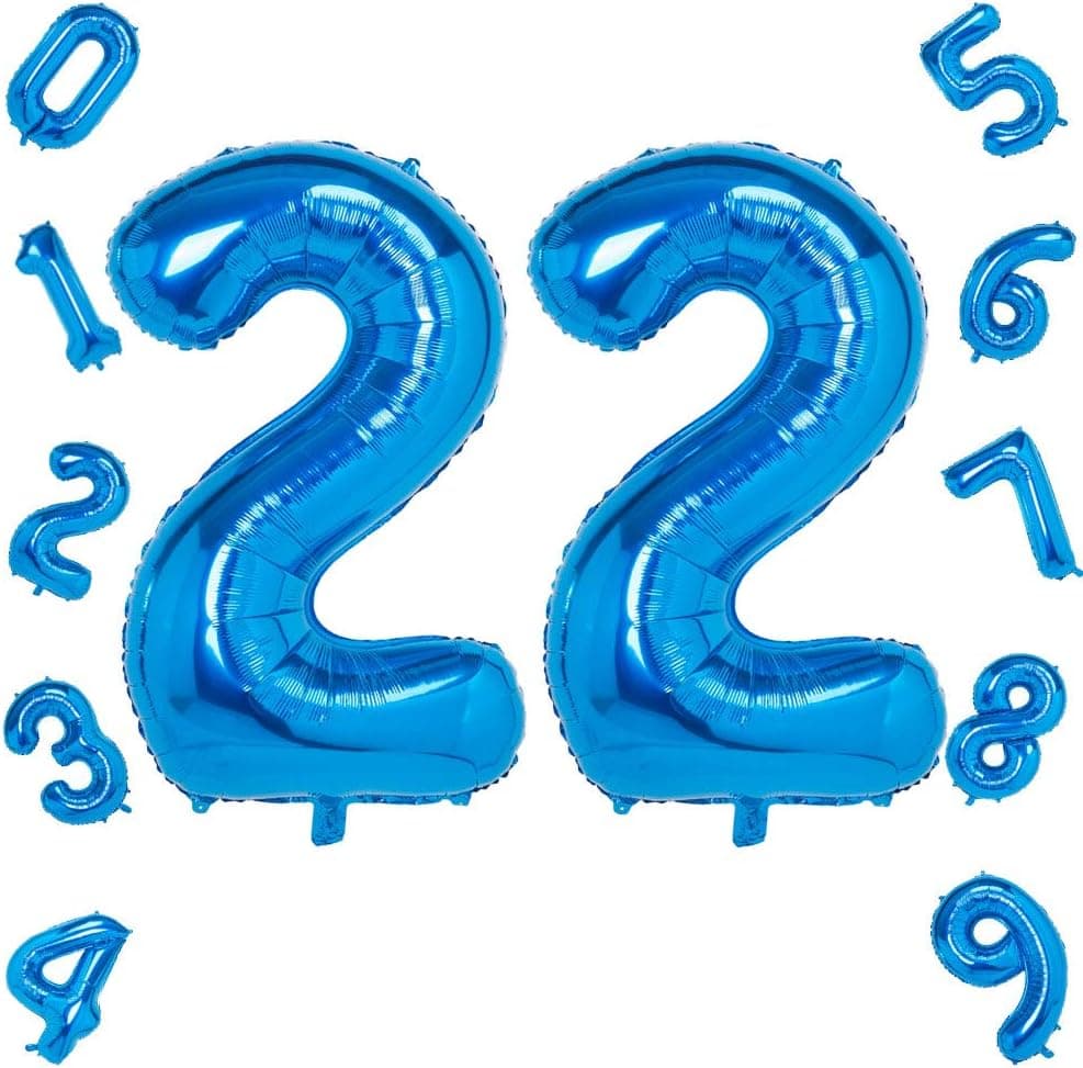 Blue Number 22 Balloons,40 Inch Birthday Number Balloon Party Decorations Supplies Helium Foil Mylar Digital Balloons (Blue Number 22)