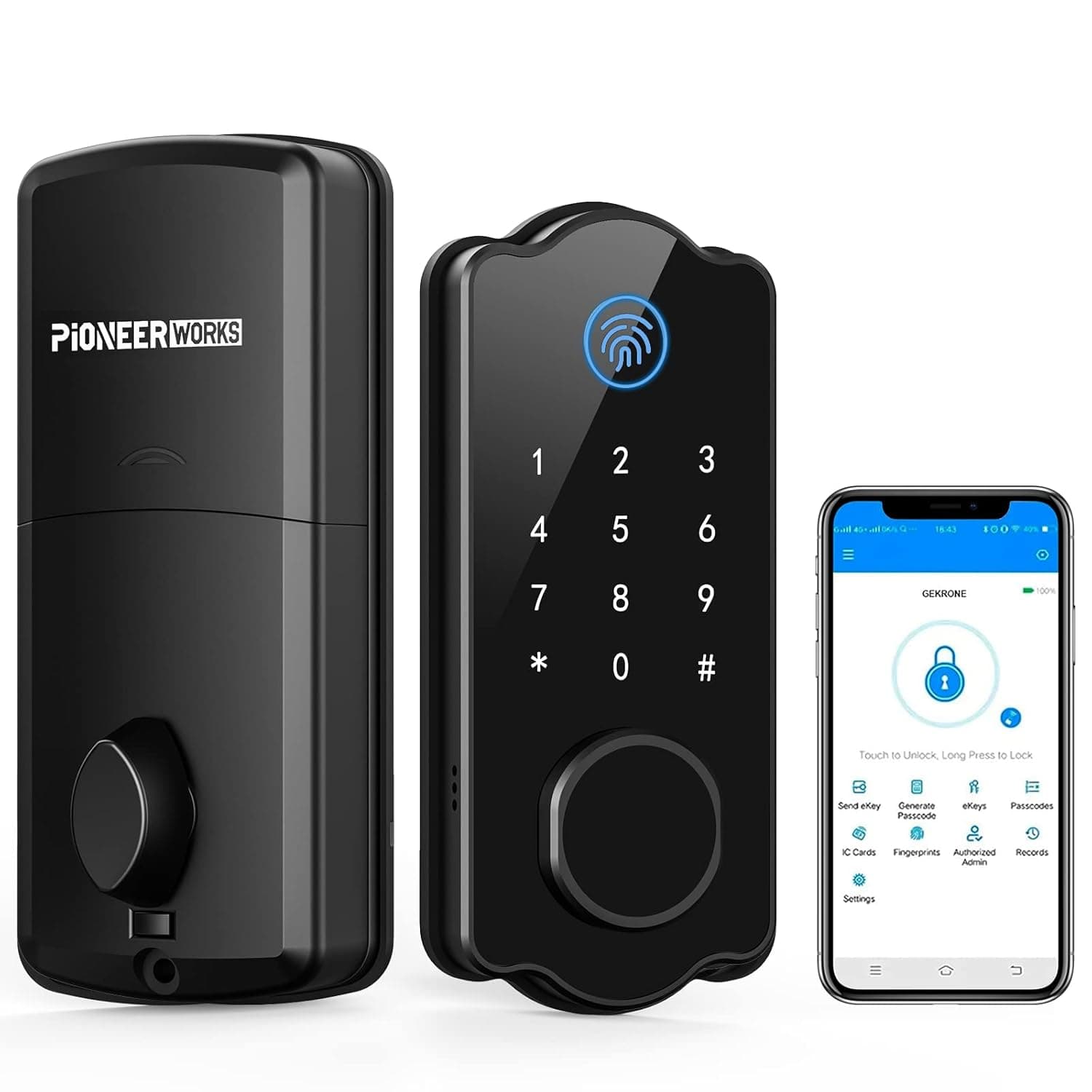 Keyless Entry Door Lock 5 in 1, Smart Lock Fingerprint Deadbolt, Auto-Lock Touching Digital Keypad for Front Door, Fingerprint/IC Card/Passcode/Keys/APP